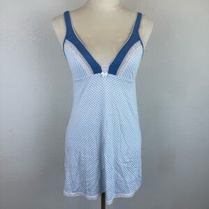 B.Up Blue and White Luxury Chemise With Lace and Bow Accents. Adjustable Straps